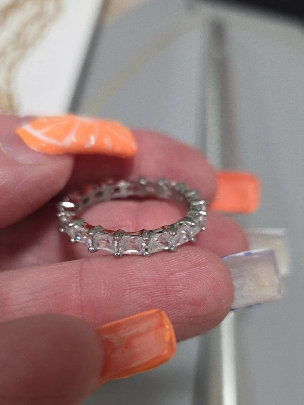 Diamonique Silver-Tone Princess-Cut Eternity Ring